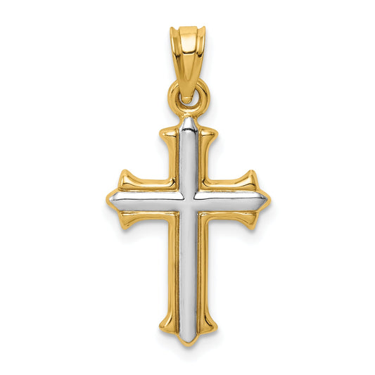 14K Yellow & Rhodium W/Rhodium Reversible Hollow Cross Pendant