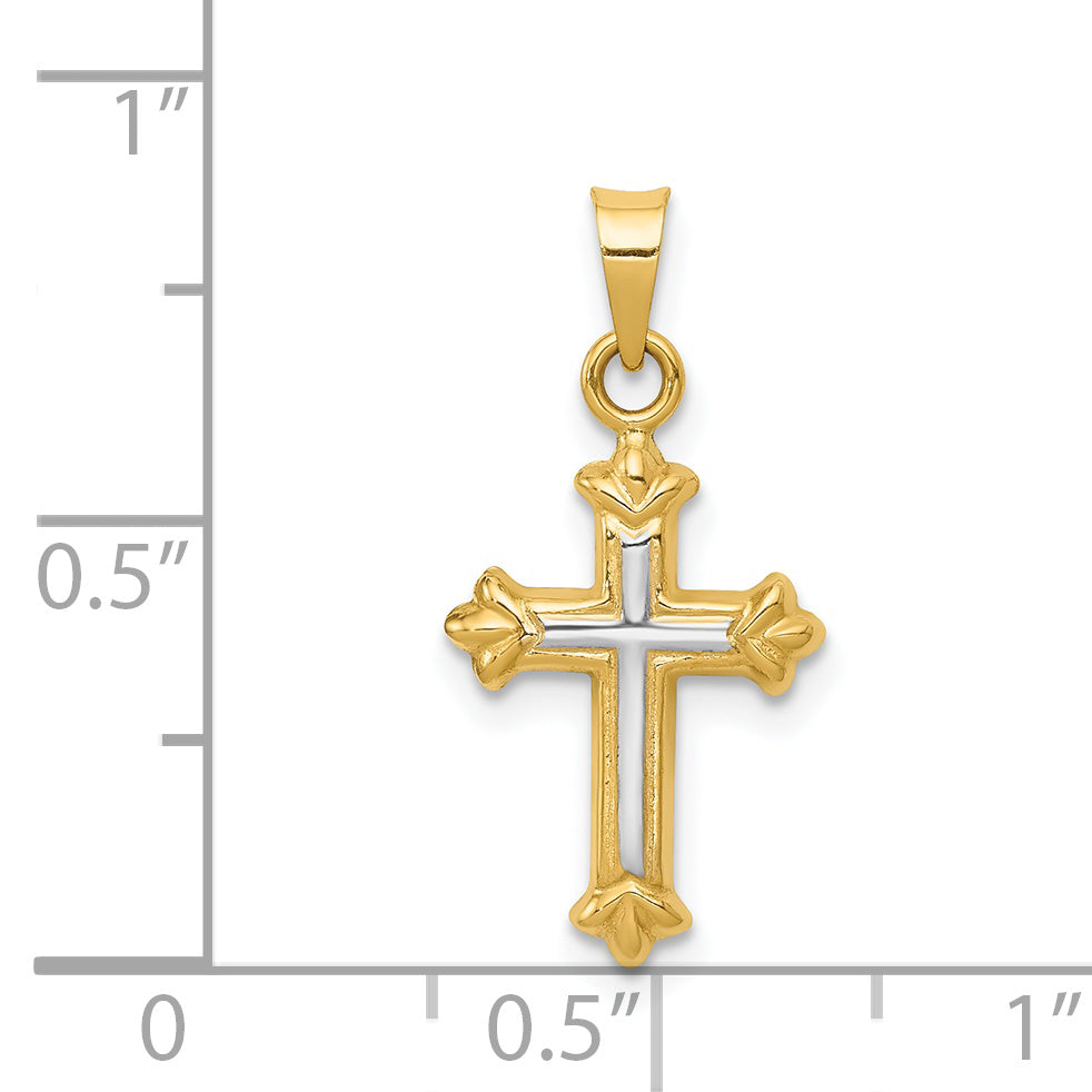 14K Yellow & Rhodium W/Rhodium Hollow Cross Charm