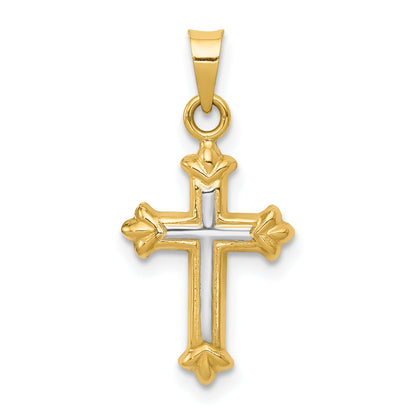 14K Yellow & Rhodium W/Rhodium Hollow Cross Charm