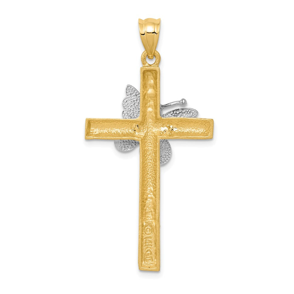 14k Two-tone Gold Cross w/Butterfly Pendant