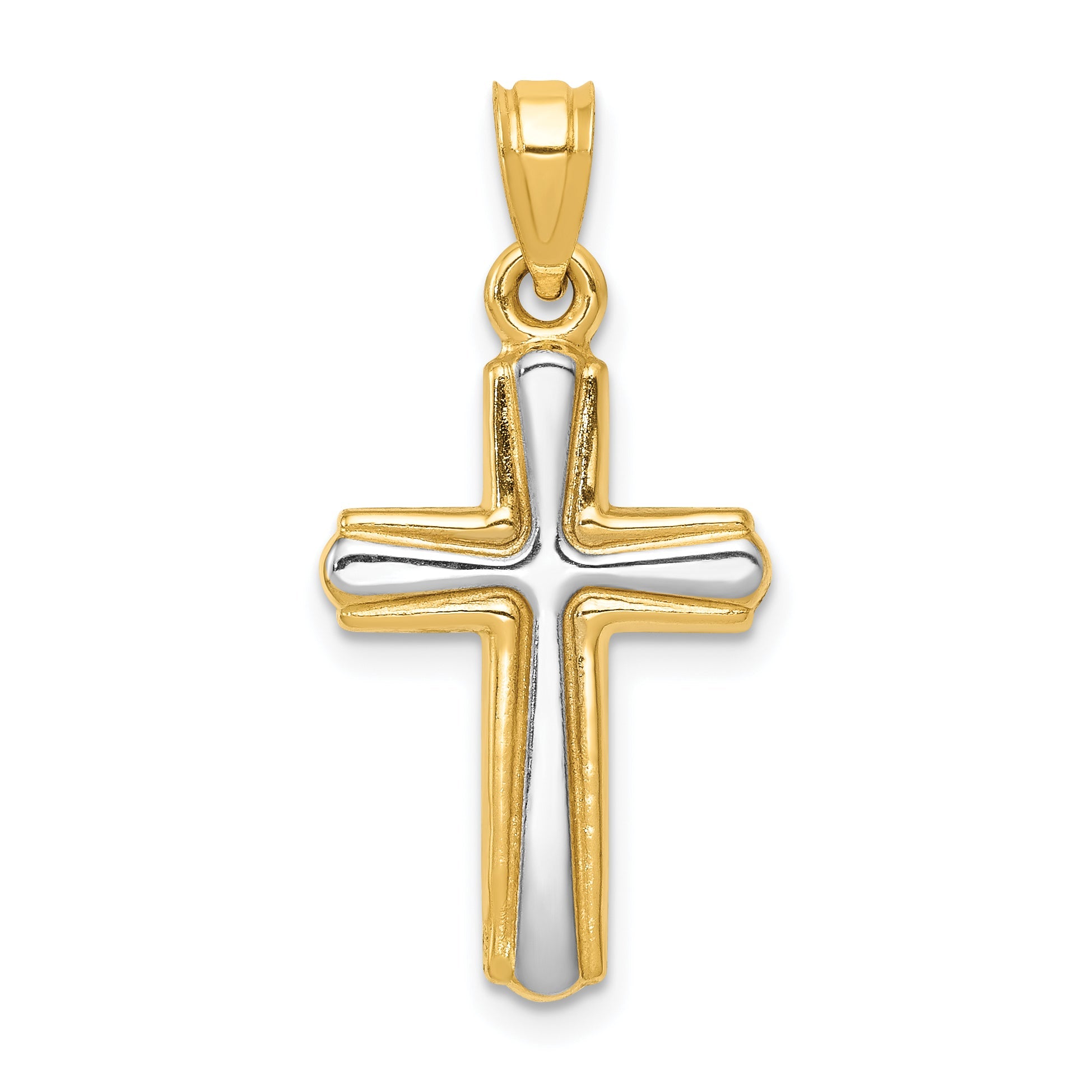 14K Yellow & Rhodium W/Rhodium Cross Pendant