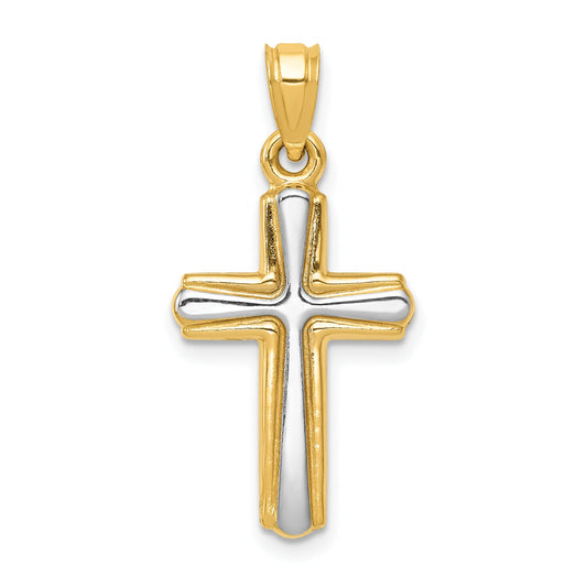 14K Yellow & Rhodium W/Rhodium Cross Pendant