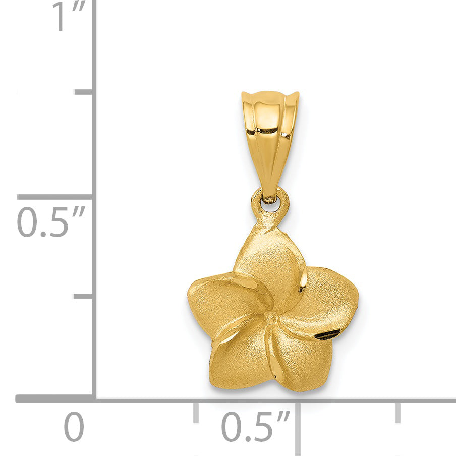 14K Yellow Gold Plumeria Floral Charm Pendant