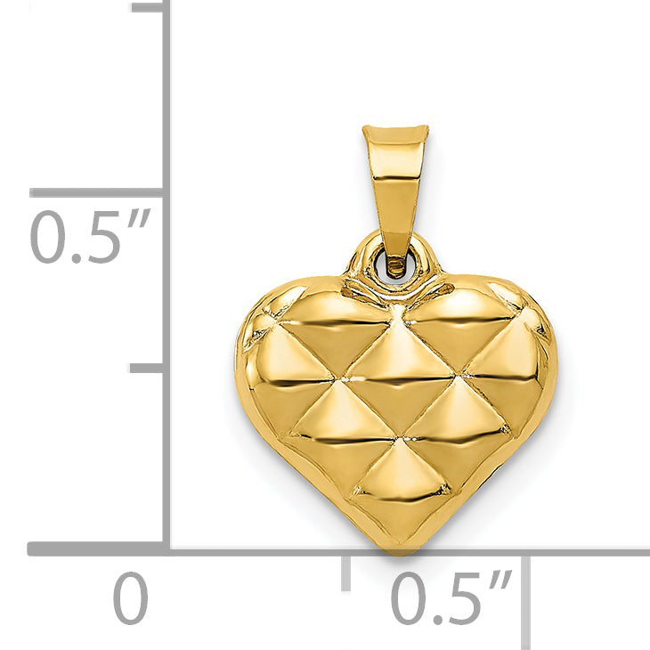 14K Yellow Gold Polished And Textured 3-D Heart Pendant