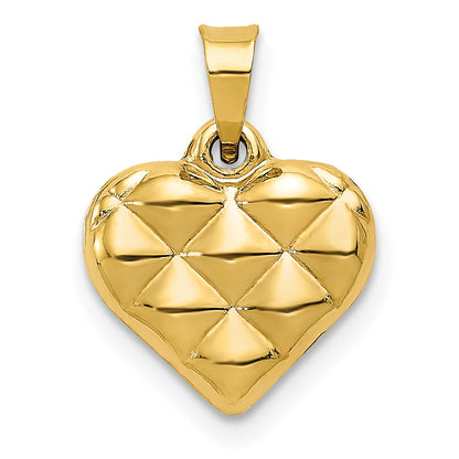 14K Yellow Gold Polished And Textured 3-D Heart Pendant