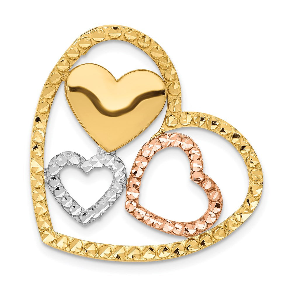 14K Two-Tone Yellow & Rose Gold W/Rhodium Heart Chain Slide