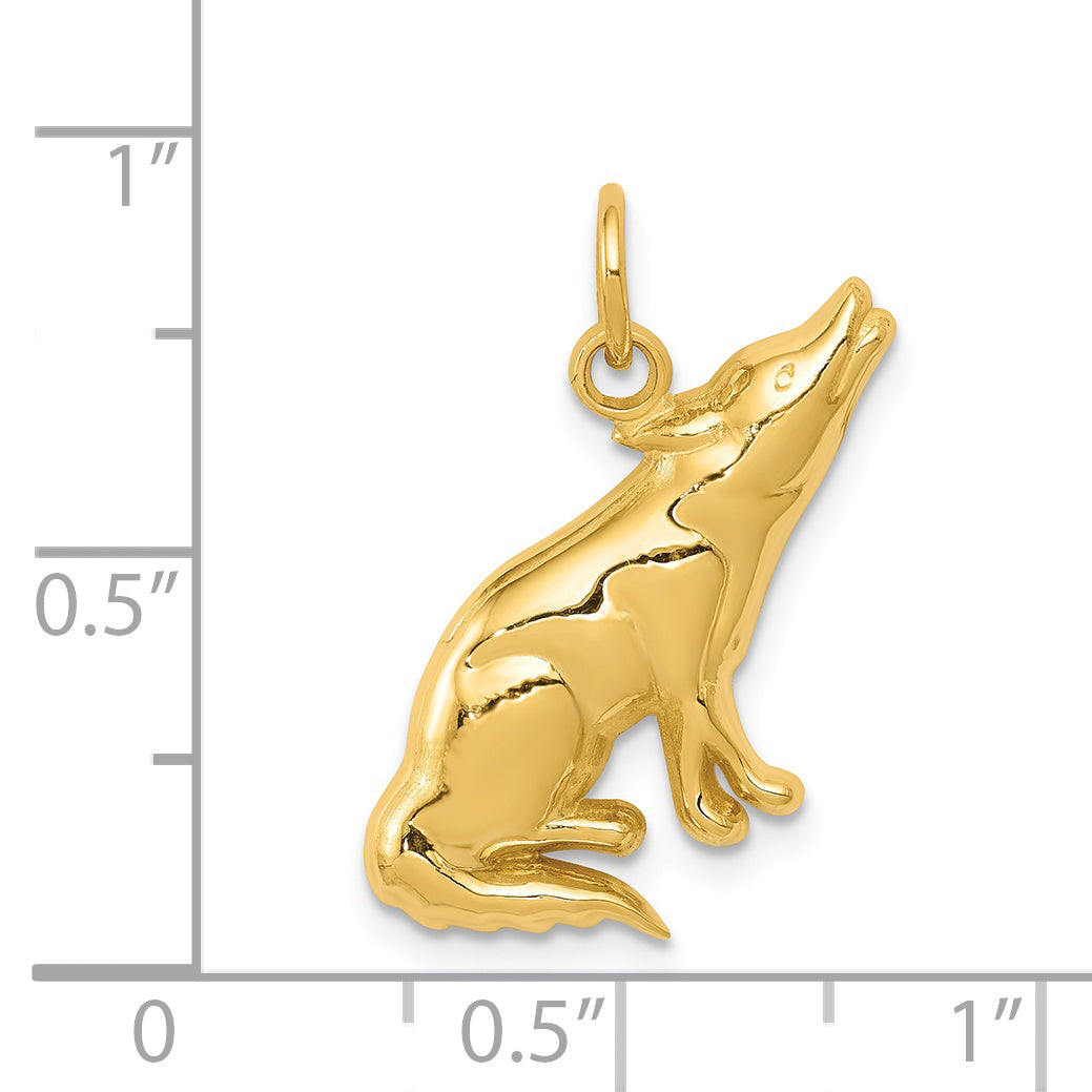 14K Yellow Gold Wolf Charm