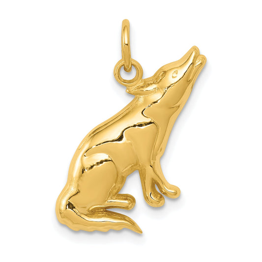 14K Yellow Gold Wolf Charm