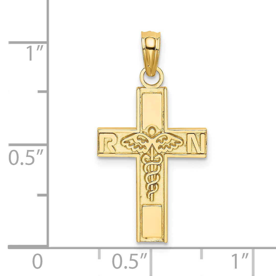 14K Yellow Gold Rn Caduceus Cross Charm