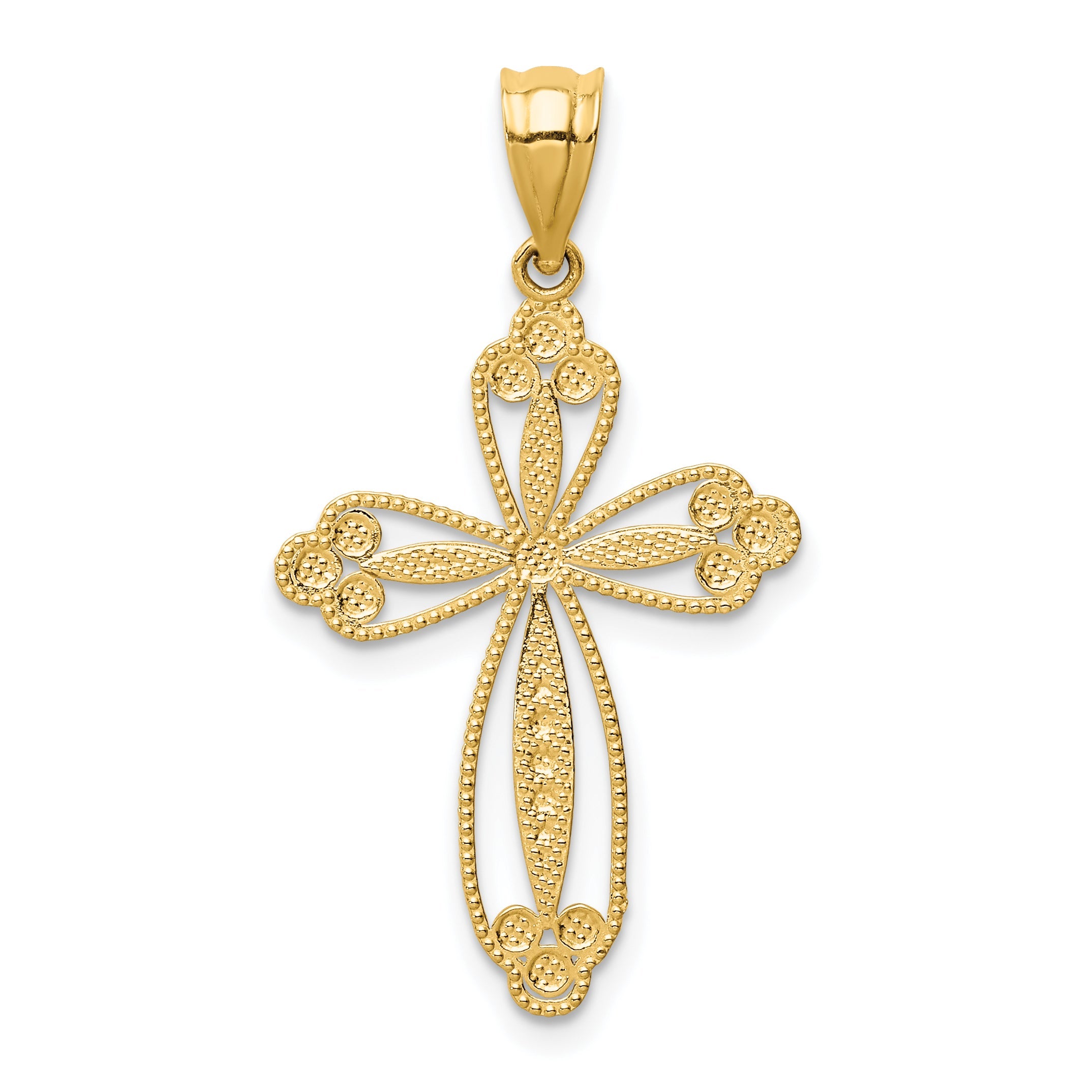 14K Yellow Gold Budded Cross Pendant