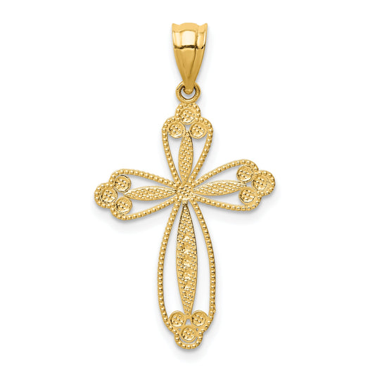 14K Yellow Gold Budded Cross Pendant