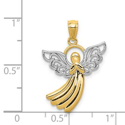 10K Two-Tone W/Rhodium Filigree Angel Pendant