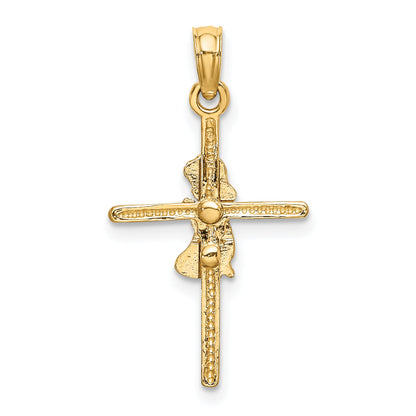 14K Yellow Gold Praying Girl Cross Charm