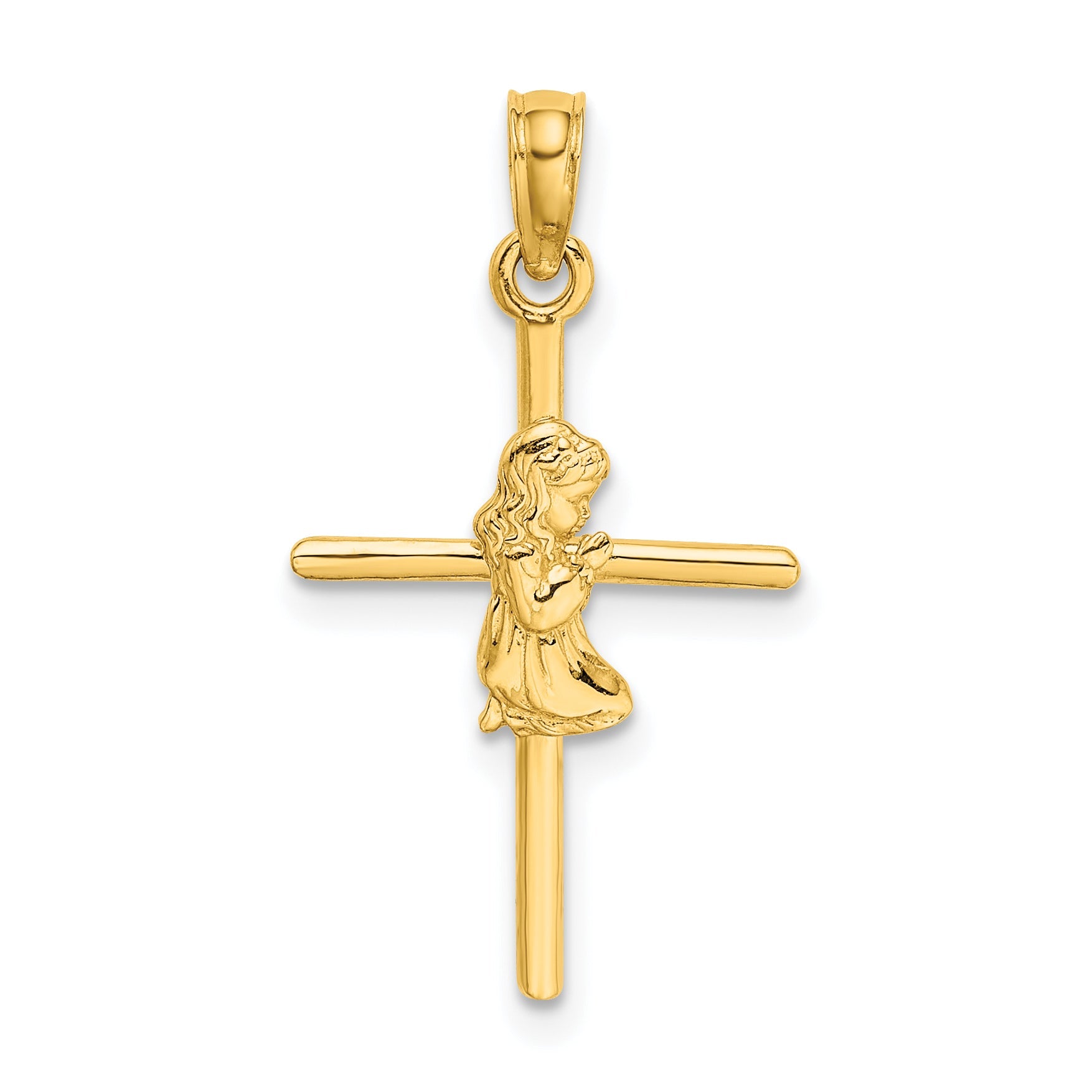 14K Yellow Gold Praying Girl Cross Charm