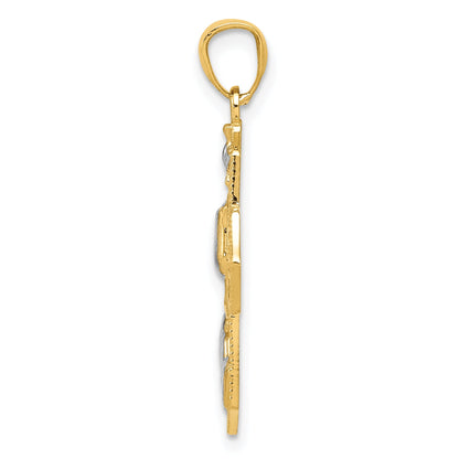 14K Yellow & Rhodium W/Rhodium Cross Pendant