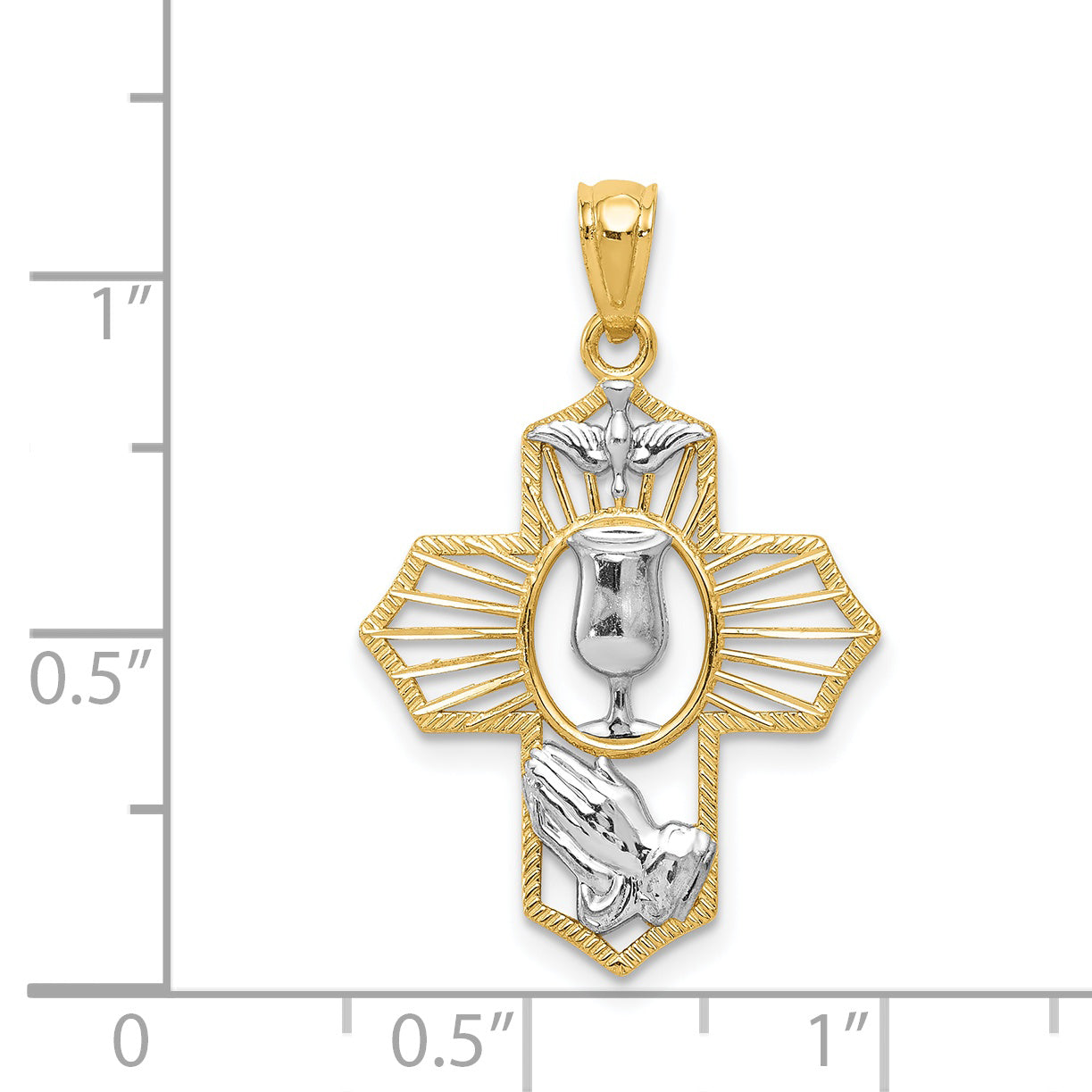 14K Yellow & Rhodium W/Rhodium Cross Pendant