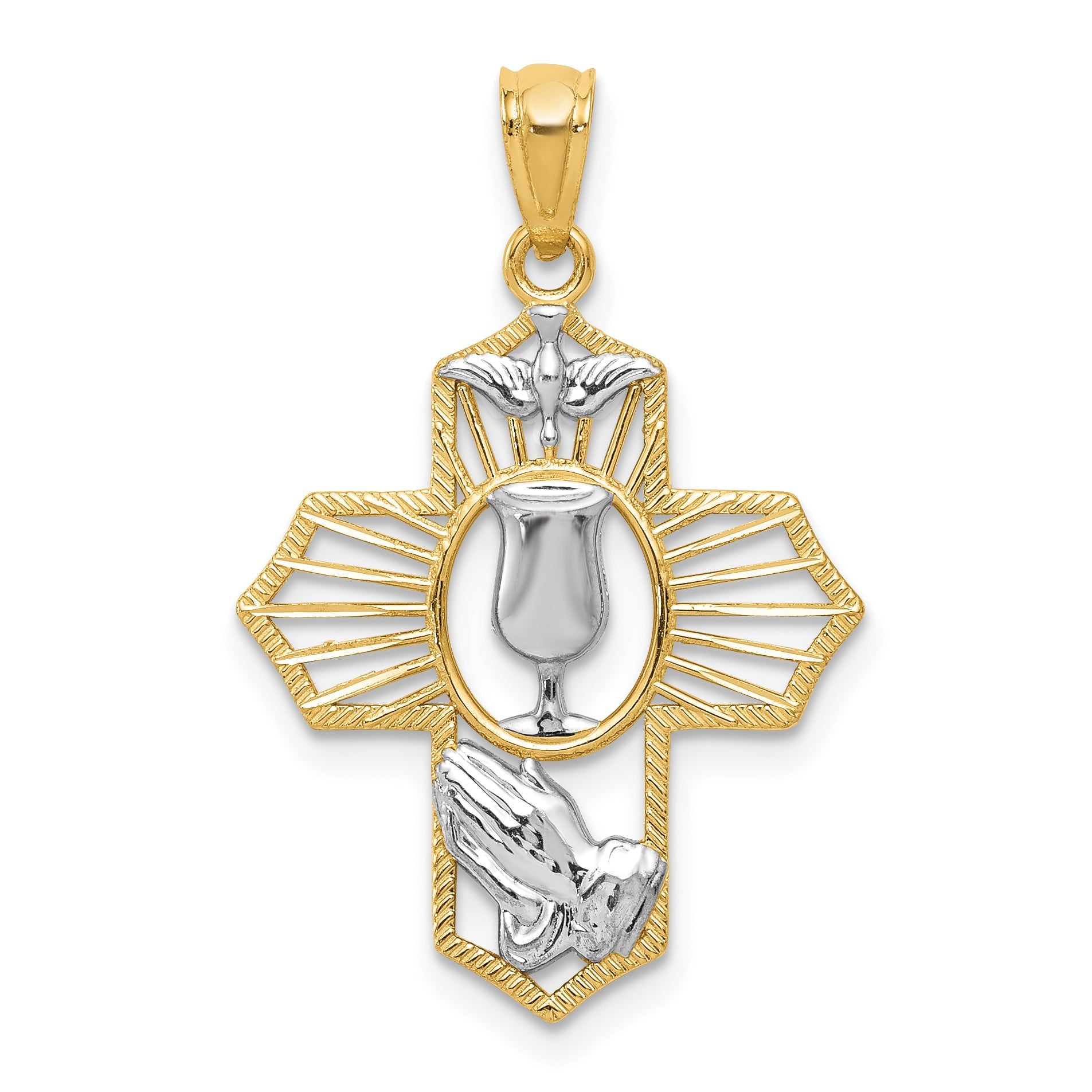 14K Yellow & Rhodium W/Rhodium Cross Pendant
