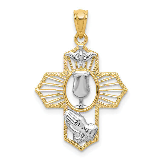 14K Yellow & Rhodium W/Rhodium Cross Pendant