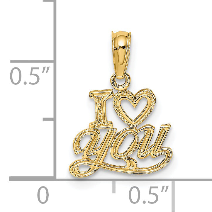 14K Yellow Gold Polished And Textured I Heart You Charm