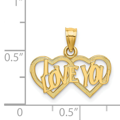 14K Yellow Gold I Love You Double Heart Charm