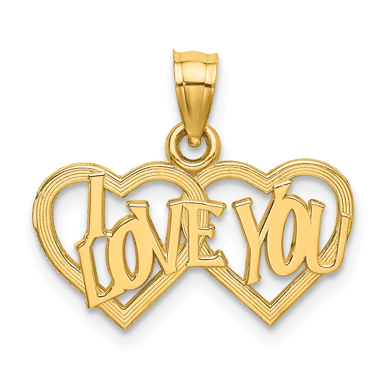 14K Yellow Gold I Love You Double Heart Charm