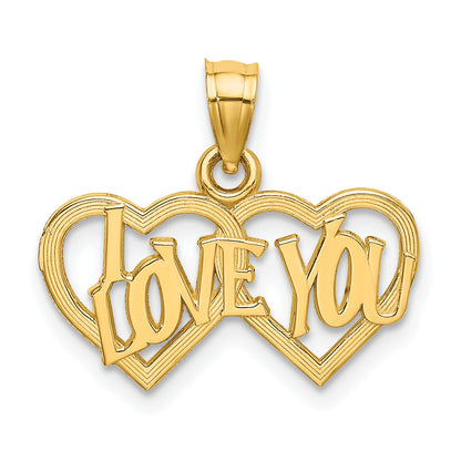 14K Yellow Gold I Love You Double Heart Charm