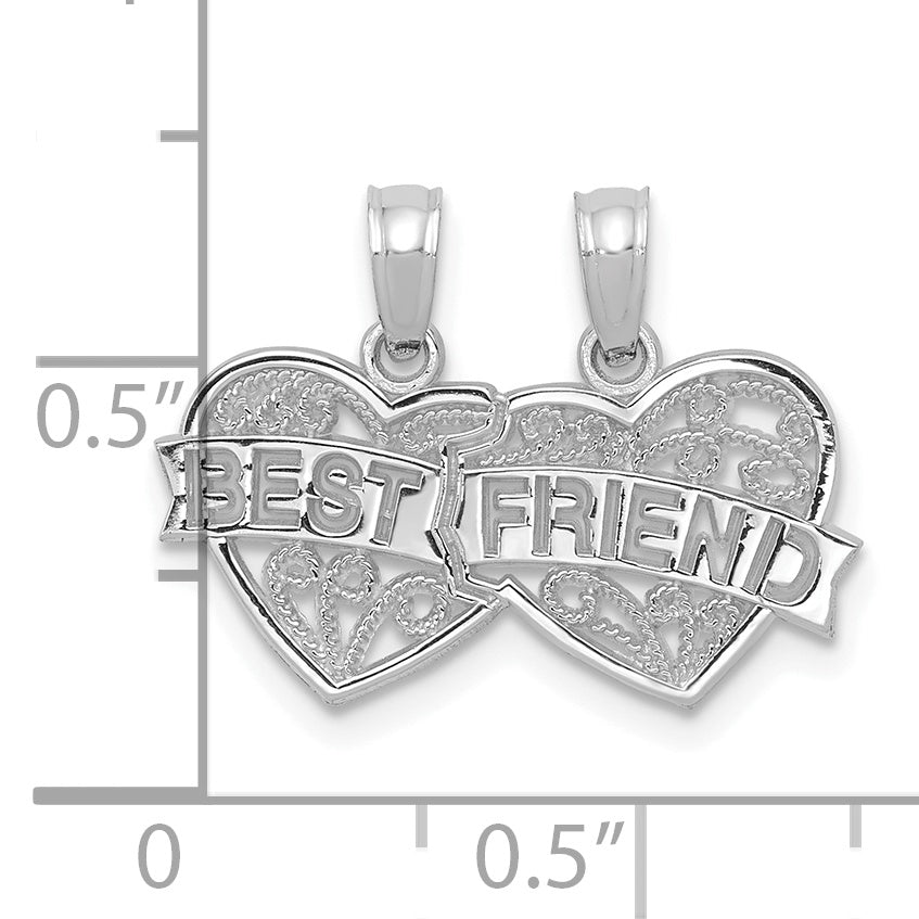 14K White Gold Best Friend Breakable Double Hearts Pendant