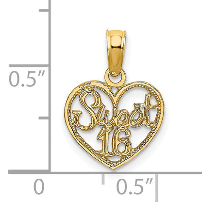 14K Yellow Gold Sweet 16 In Heart Charm