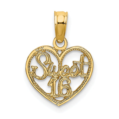 14K Yellow Gold Sweet 16 In Heart Charm