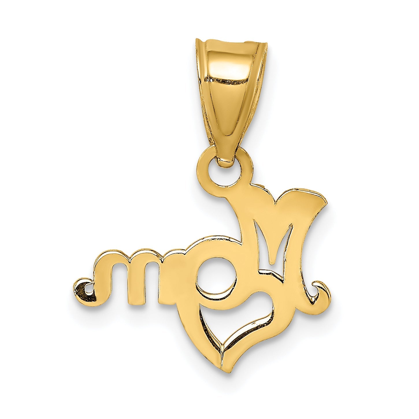 14K Yellow Gold Mom With Heart Charm