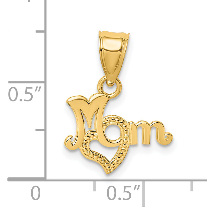 14K Yellow Gold Mom With Heart Charm