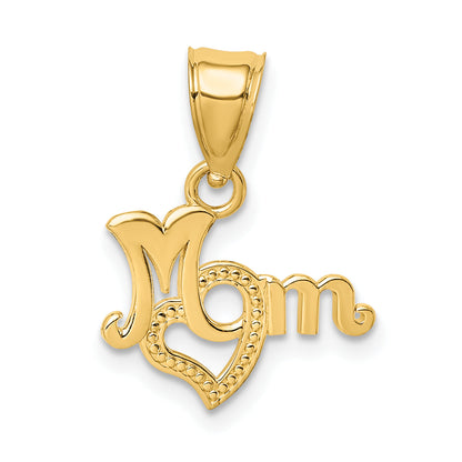 14K Yellow Gold Mom With Heart Charm