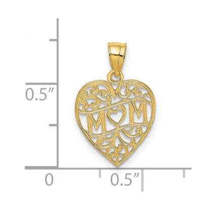 14K Yellow Gold Mom In Heart Charm
