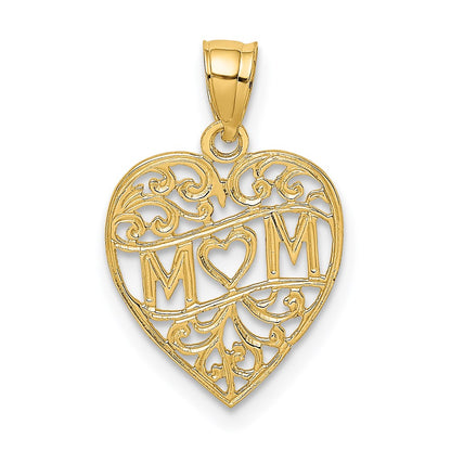 14K Yellow Gold Mom In Heart Charm