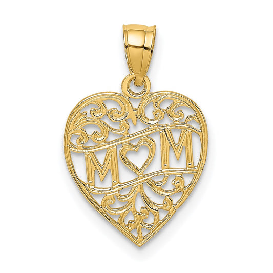 14K Yellow Gold Mom In Heart Charm