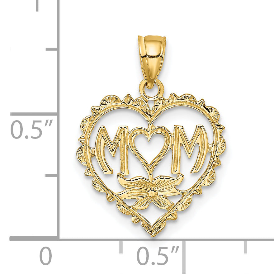 14K Yellow Gold Mom In Heart Charm