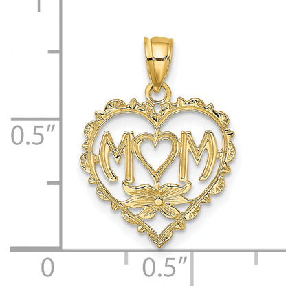 14K Yellow Gold Mom In Heart Charm