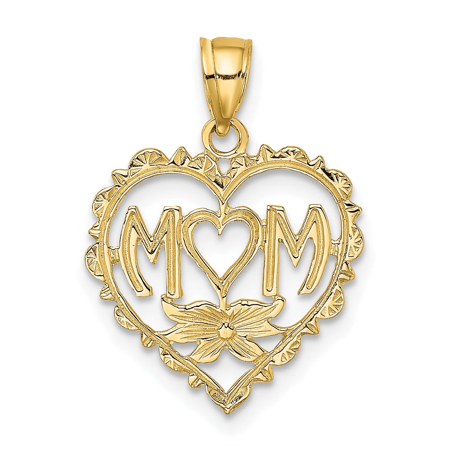 14K Yellow Gold Mom In Heart Charm