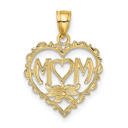 14K Yellow Gold Mom In Heart Charm