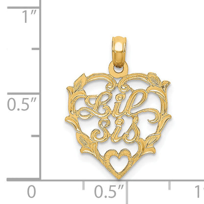 14K Yellow Gold Lil Sis In Heart Charm