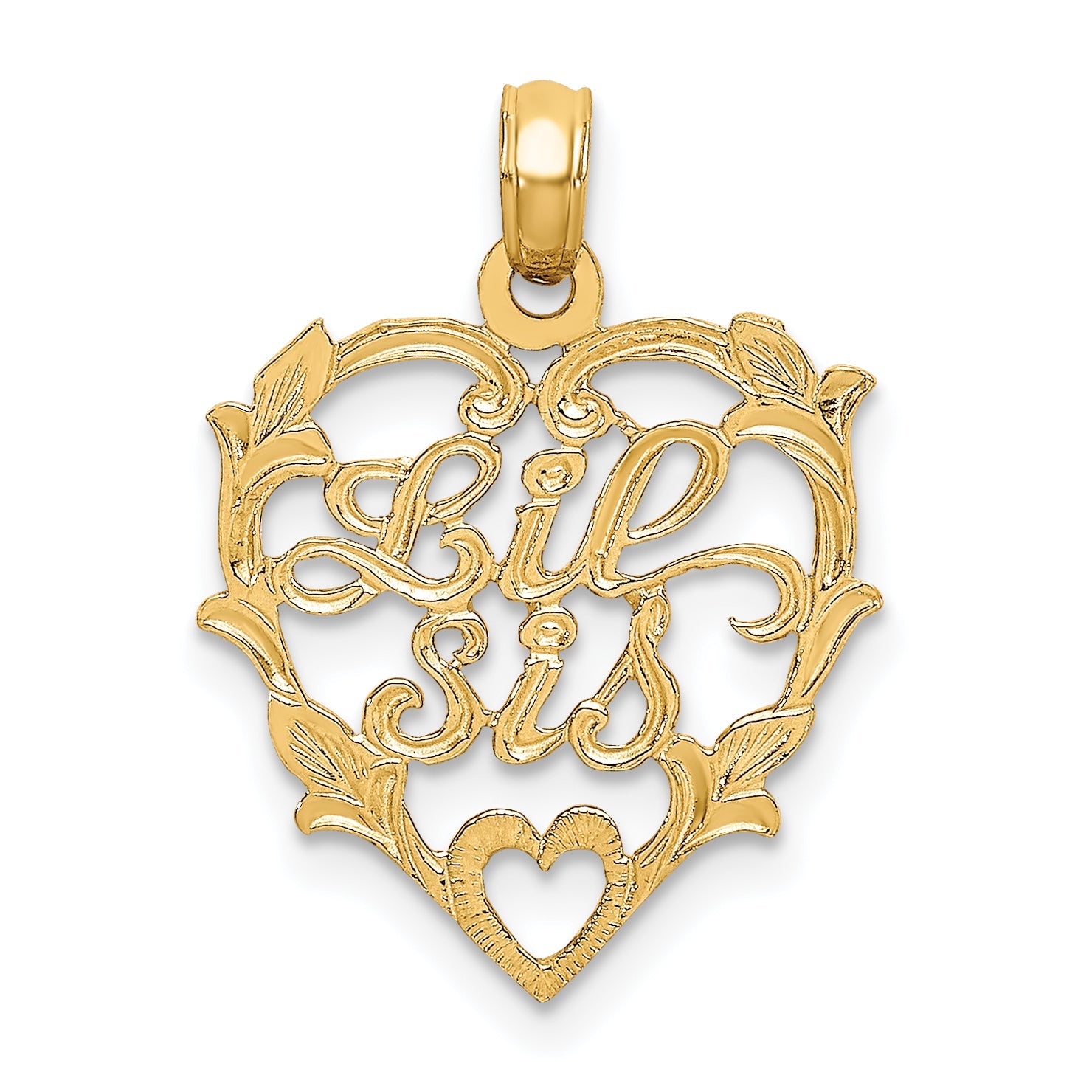 14K Yellow Gold Lil Sis In Heart Charm