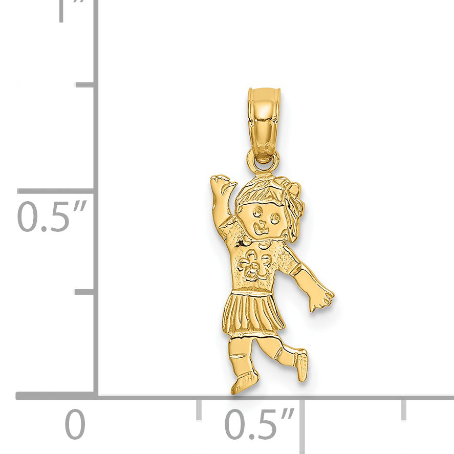 14K Yellow Gold Girl Waving With Flower On Blouse Charm