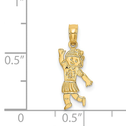 14K Yellow Gold Girl Waving With Flower On Blouse Charm