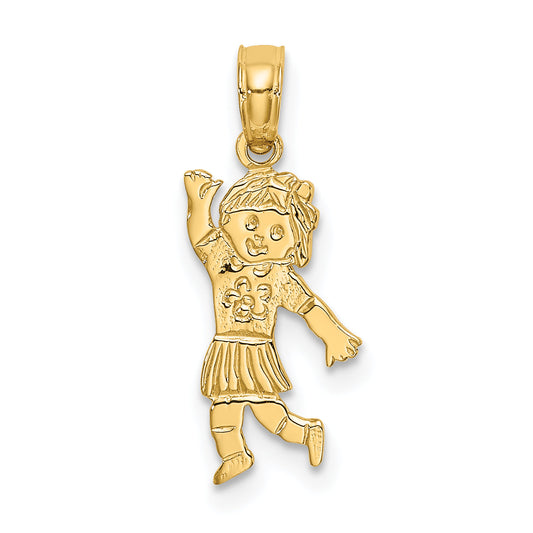 14K Yellow Gold Girl Waving With Flower On Blouse Charm