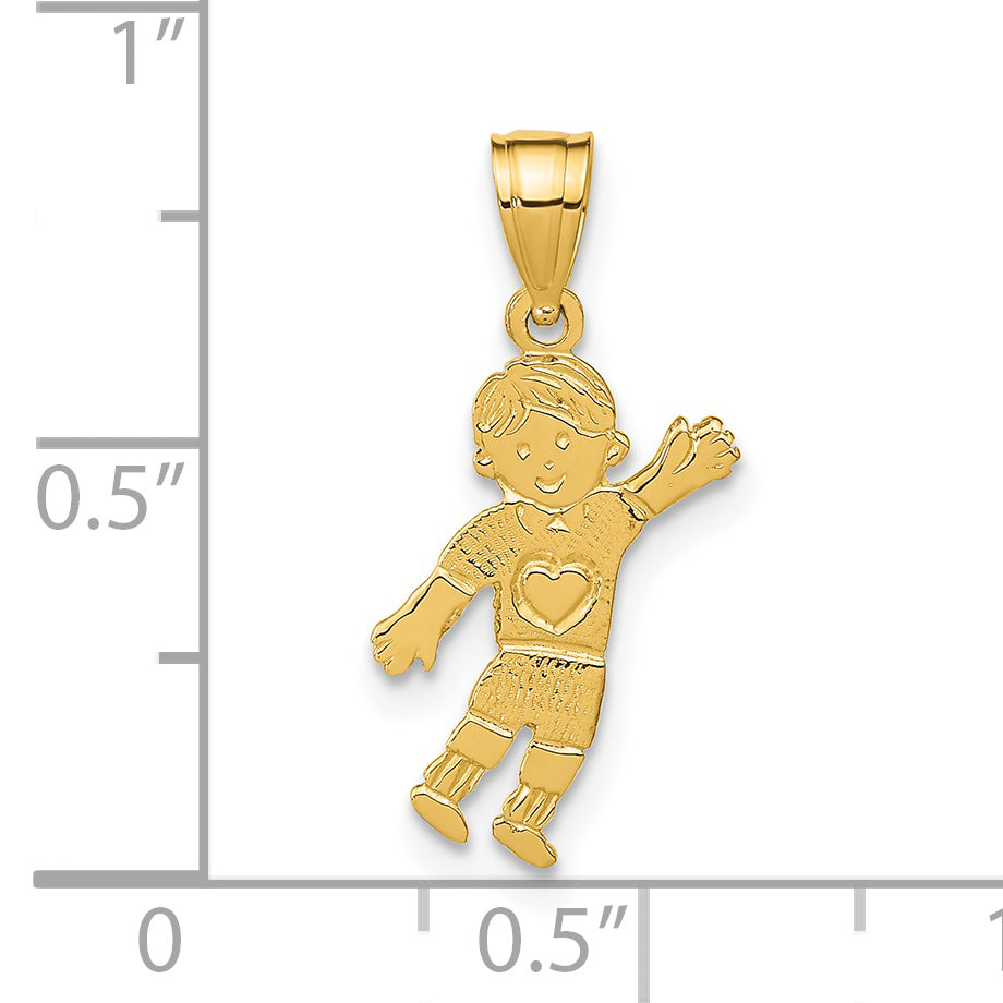 14K Yellow Gold Boy Waving With Heart On Pocket Charm
