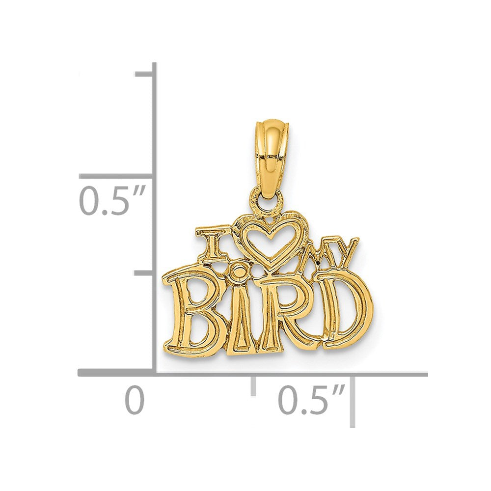 14K Yellow Gold I Heart My Bird Charm
