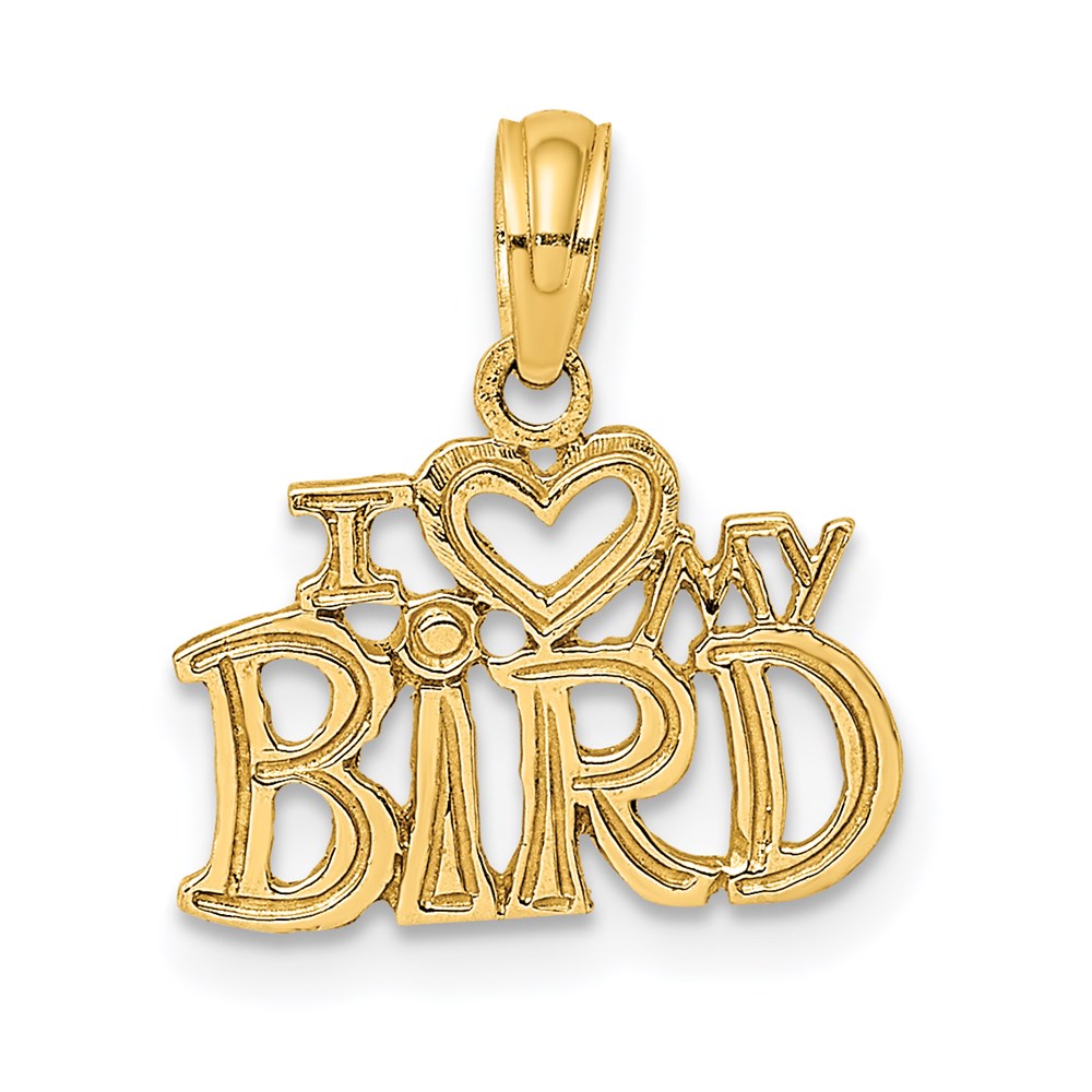 14K Yellow Gold I Heart My Bird Charm