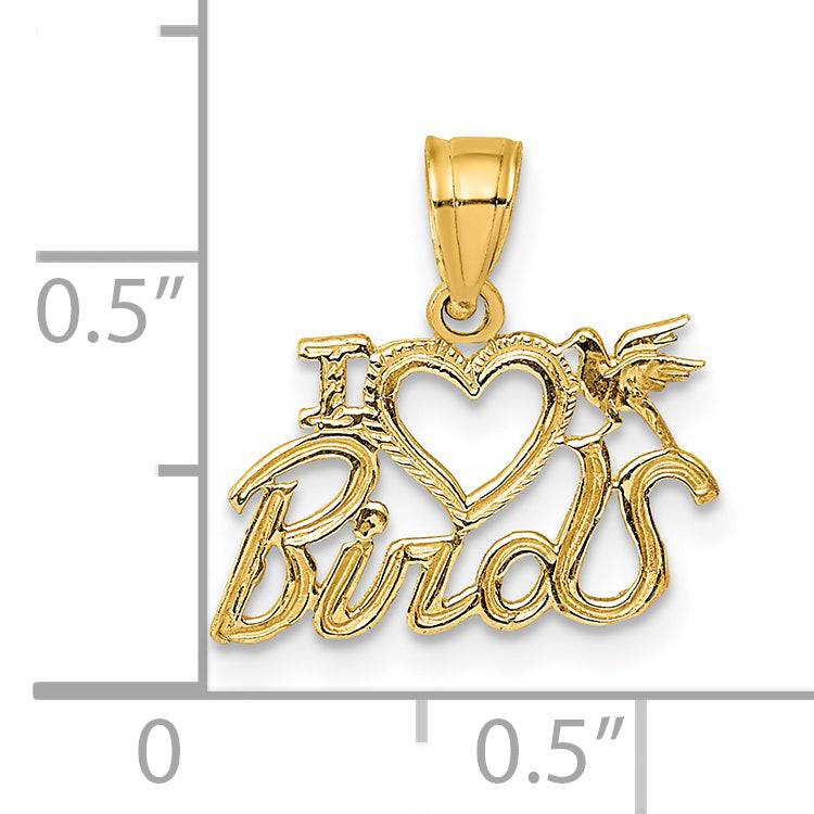 14K Yellow Gold I Heart Birds Charm