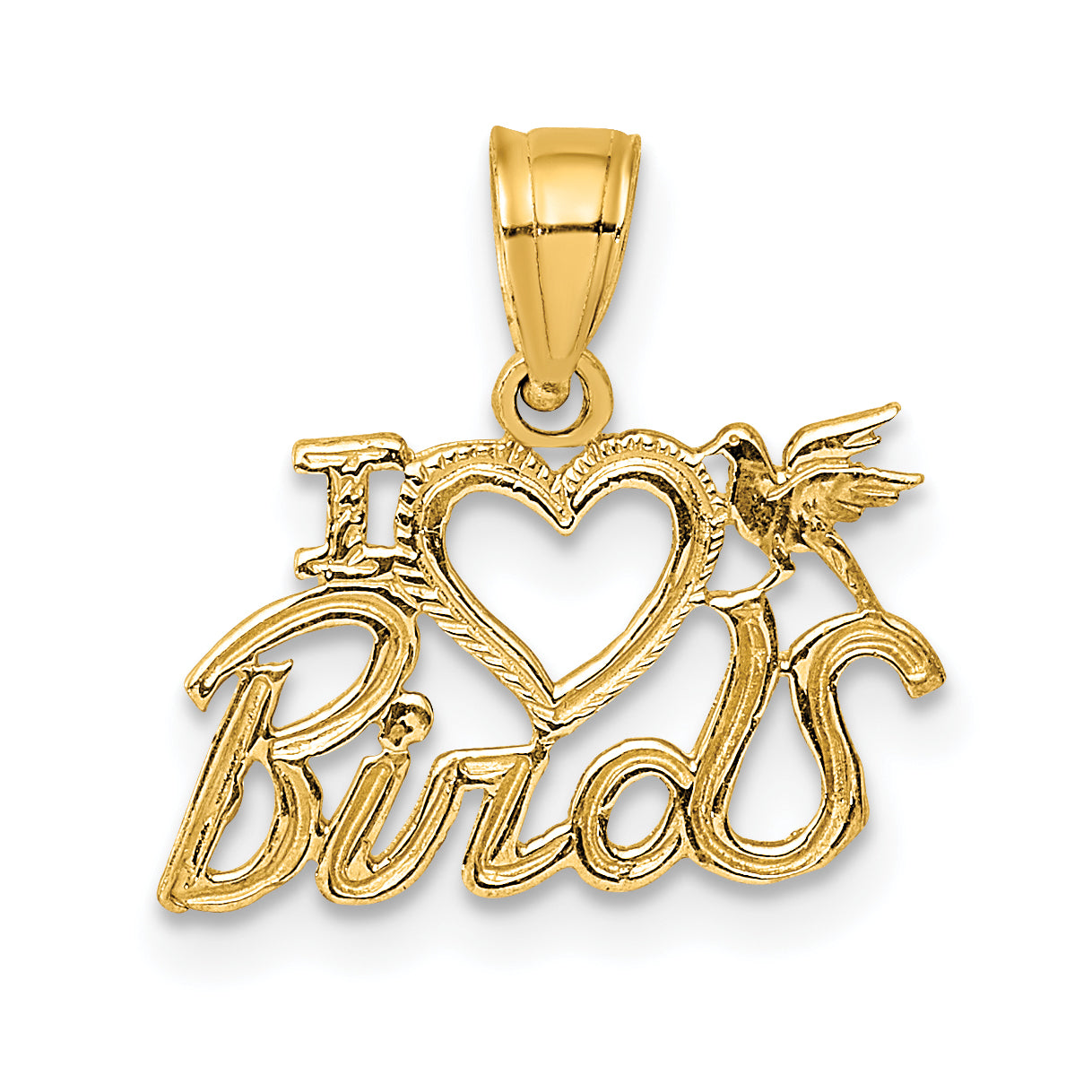 14K Yellow Gold I Heart Birds Charm