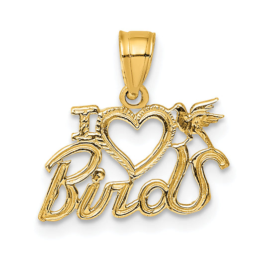 14K Yellow Gold I Heart Birds Charm